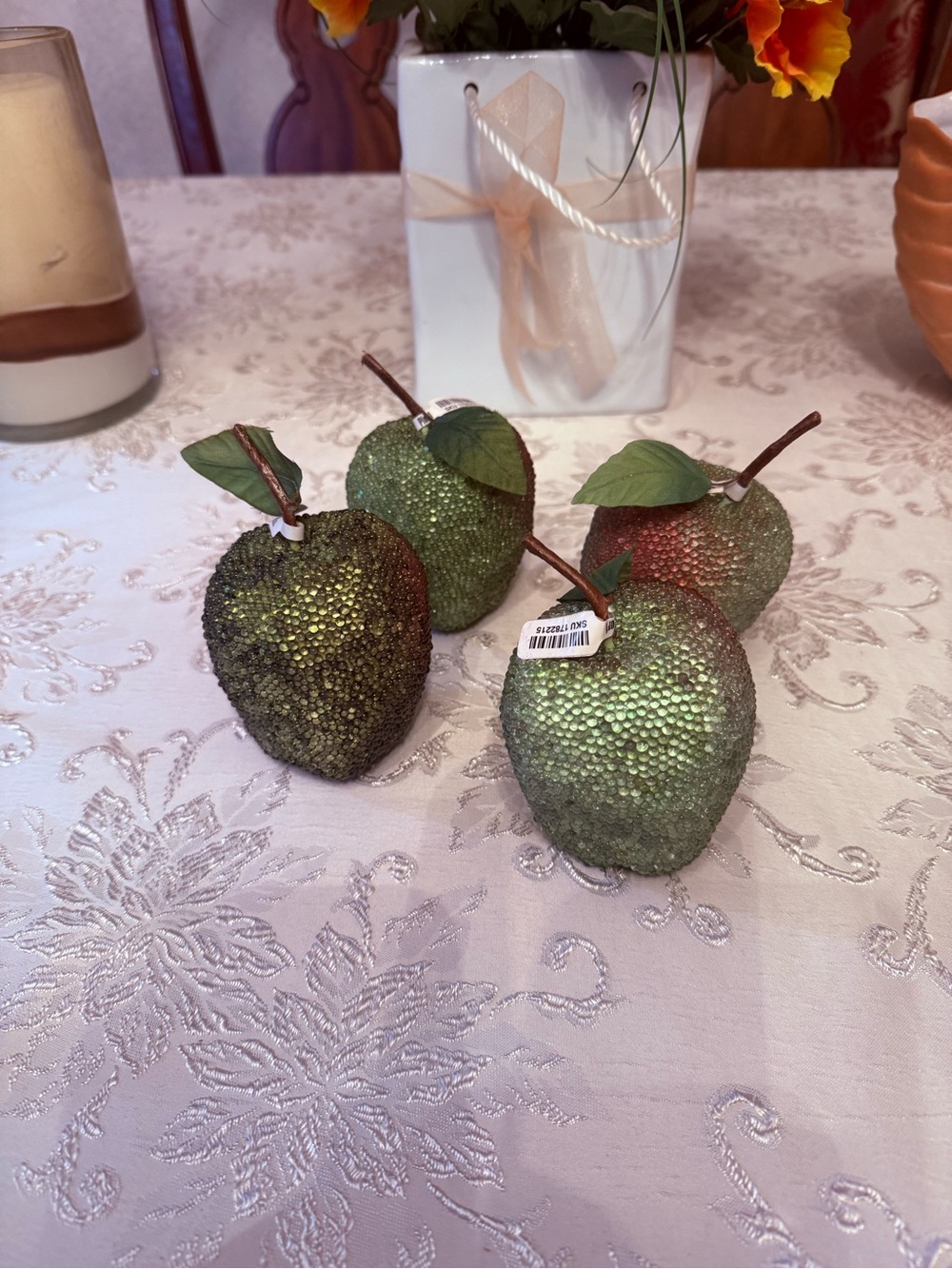 Pier 1 Green Glitter Apple Table Accents